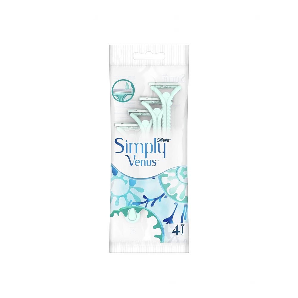 خود تراش 2 لبه یکبار مصرف زنانه ژیلت مدل Simply Venus بسته 4 عددی