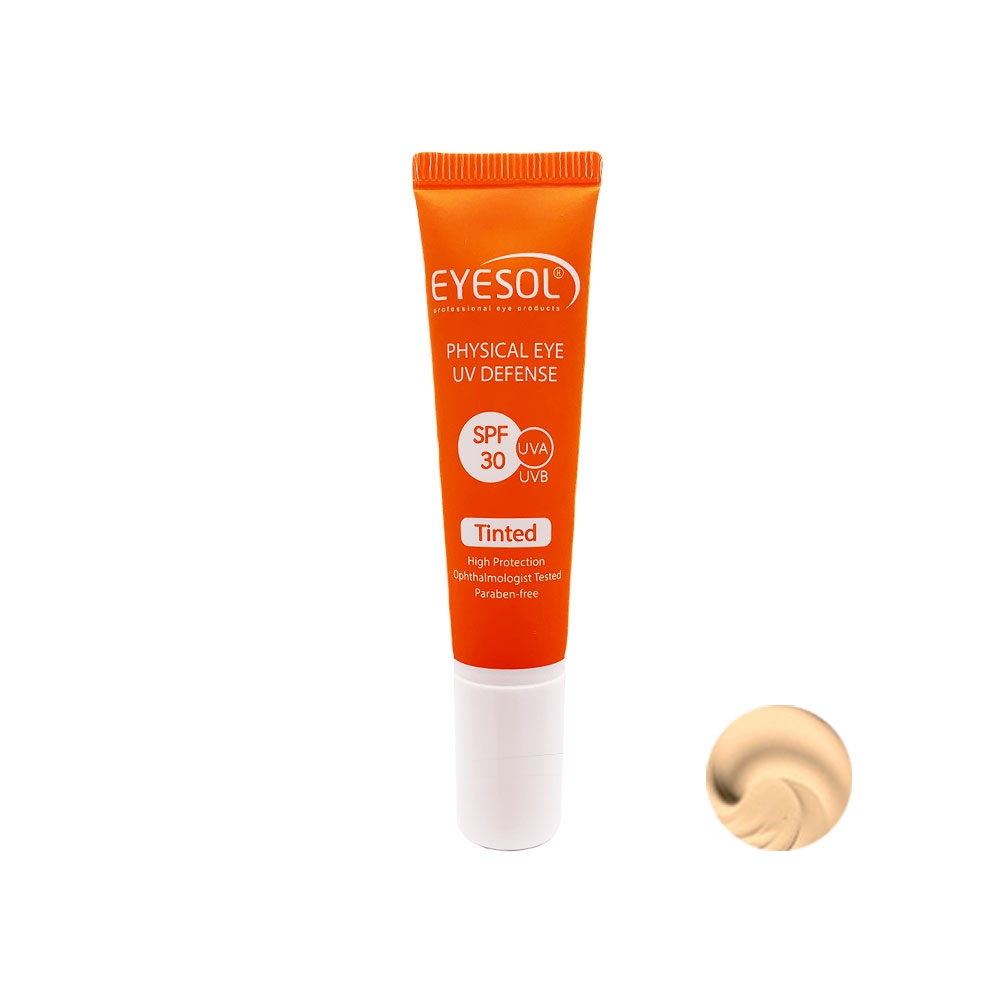کرم ضد آفتاب دور چشم تخصصی رنگی SPF30 آیسول مدل UV DEFENSE مناسب انواع پوست حجم 15 میل