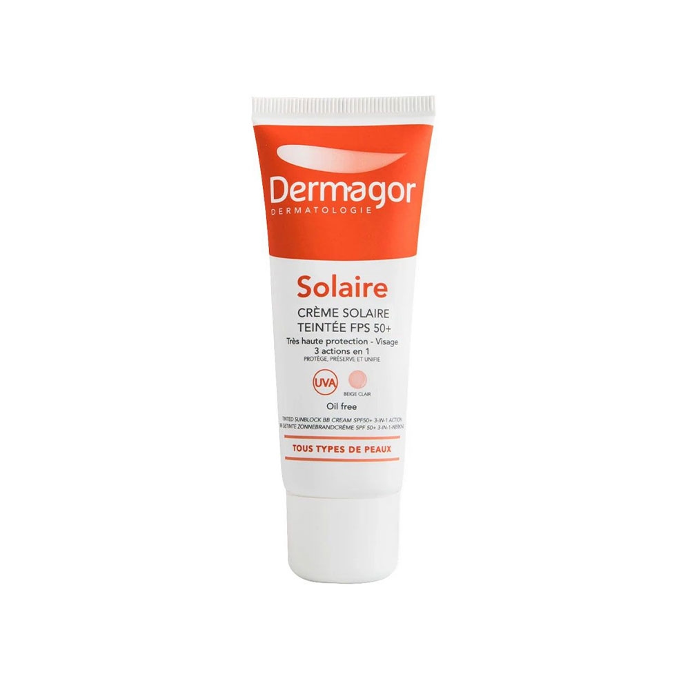 کرم ضد آفتاب فاقد چربی SPF50 درماگور رنگ بژ روشن مناسب انواع پوست حجم 40 میل
