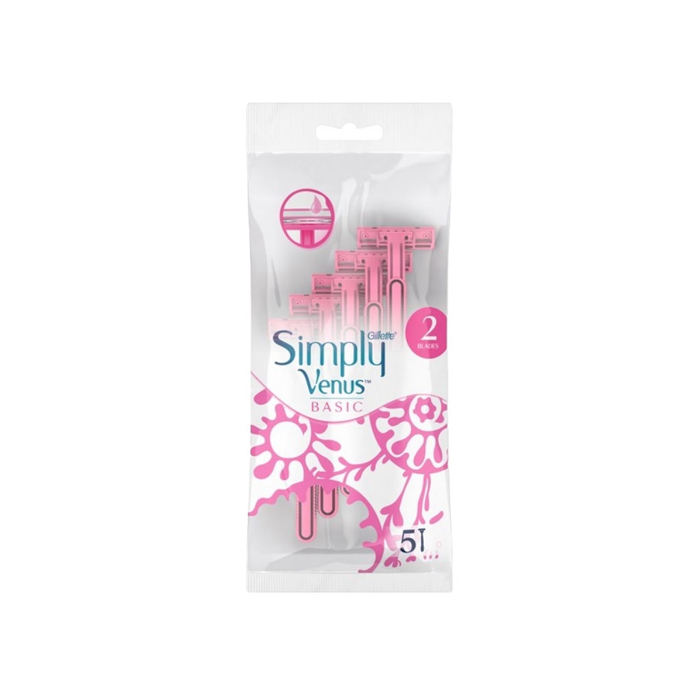 خود تراش 2 لبه یکبار مصرف زنانه ژیلت مدل Simply Venus بسته 5 عددی