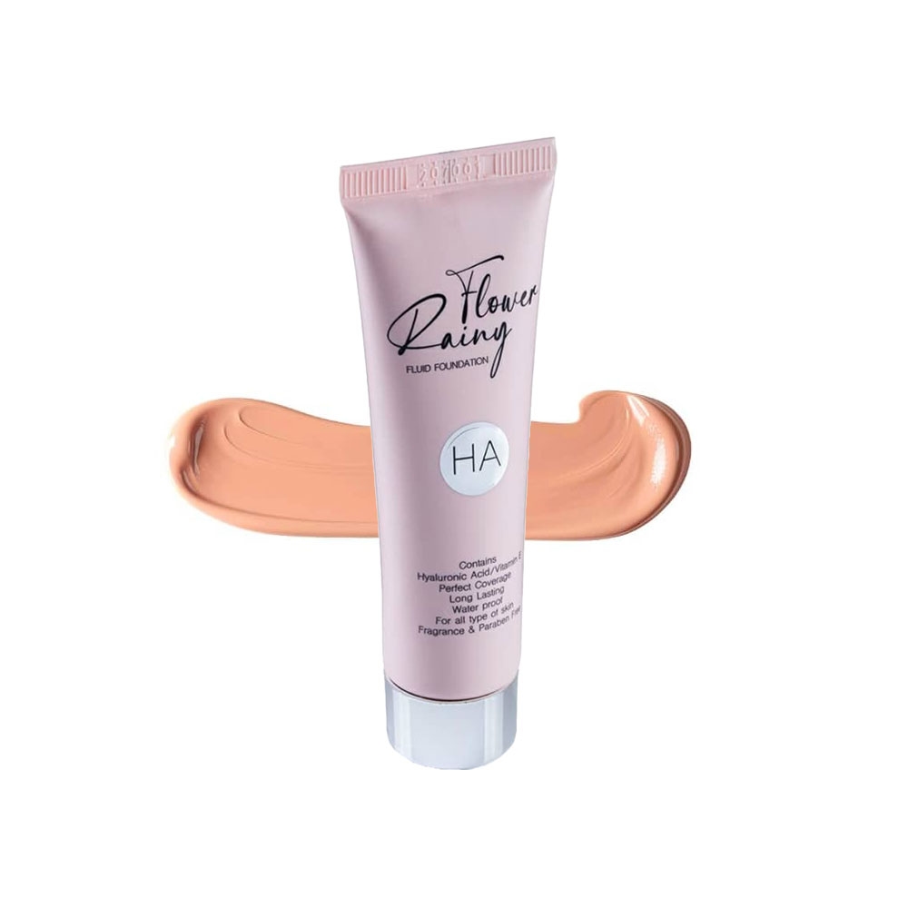 کرم پودر spf 30 رینی فلاور حاوی هیالورونیک اسید شماره HA-03 رنگ بژ روشن مناسب انواع پوست حجم 30 میل
