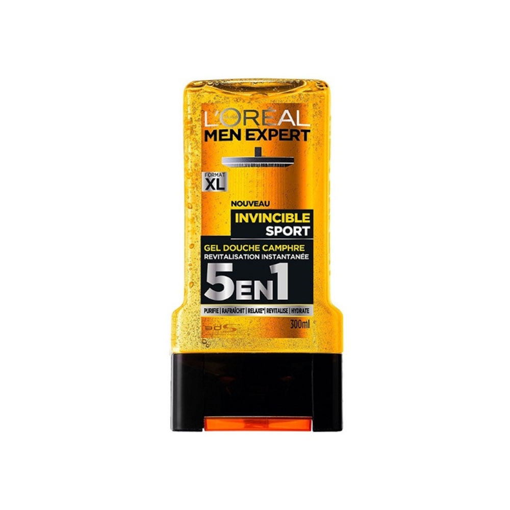 شامپو بدن مردانه لورآل سری MEN EXPERT مدل INVINCIBLE SPORT 5IN1 حاوی عصاره نعناع و غنی شده با کافور حجم 300 میل
