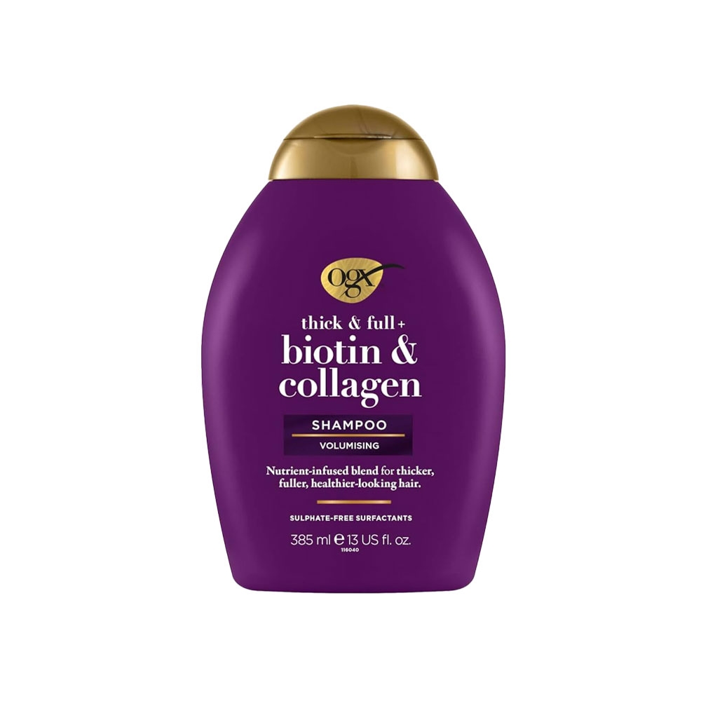 شام‍پو حجم دهنده بدون سولفات او جی ایکس مدل Biotin & Collagen حجم 385 میل