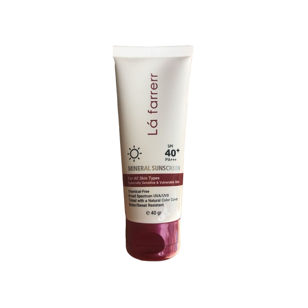 کرم ضد آفتاب مینرال رنگی SPF 40 لافارر رنگ بژ روشن مناسب انواع پوست به ویژه پوست حساس وزن 40 گرم