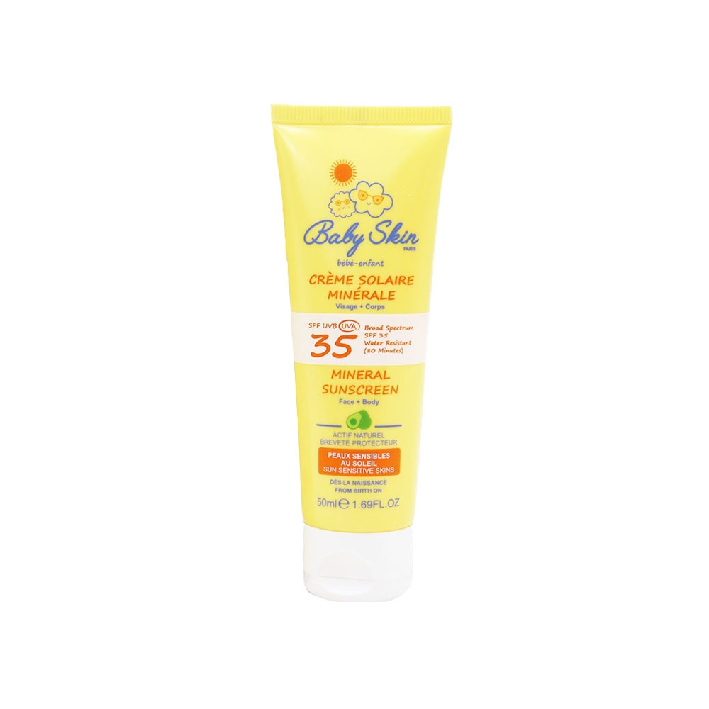 کرم ضد آفتاب کودک و مادر مینرال SPF35 بیبی اسکین مدل MINERAL مناسب پوست صورت و بدن حجم 50 میل