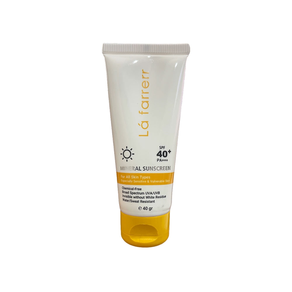 کرم ضد آفتاب مینرال بی رنگ SPF40 لافارر مدل MINERAL مناسب انواع پوست و پوست حساس وزن 40 گرم
