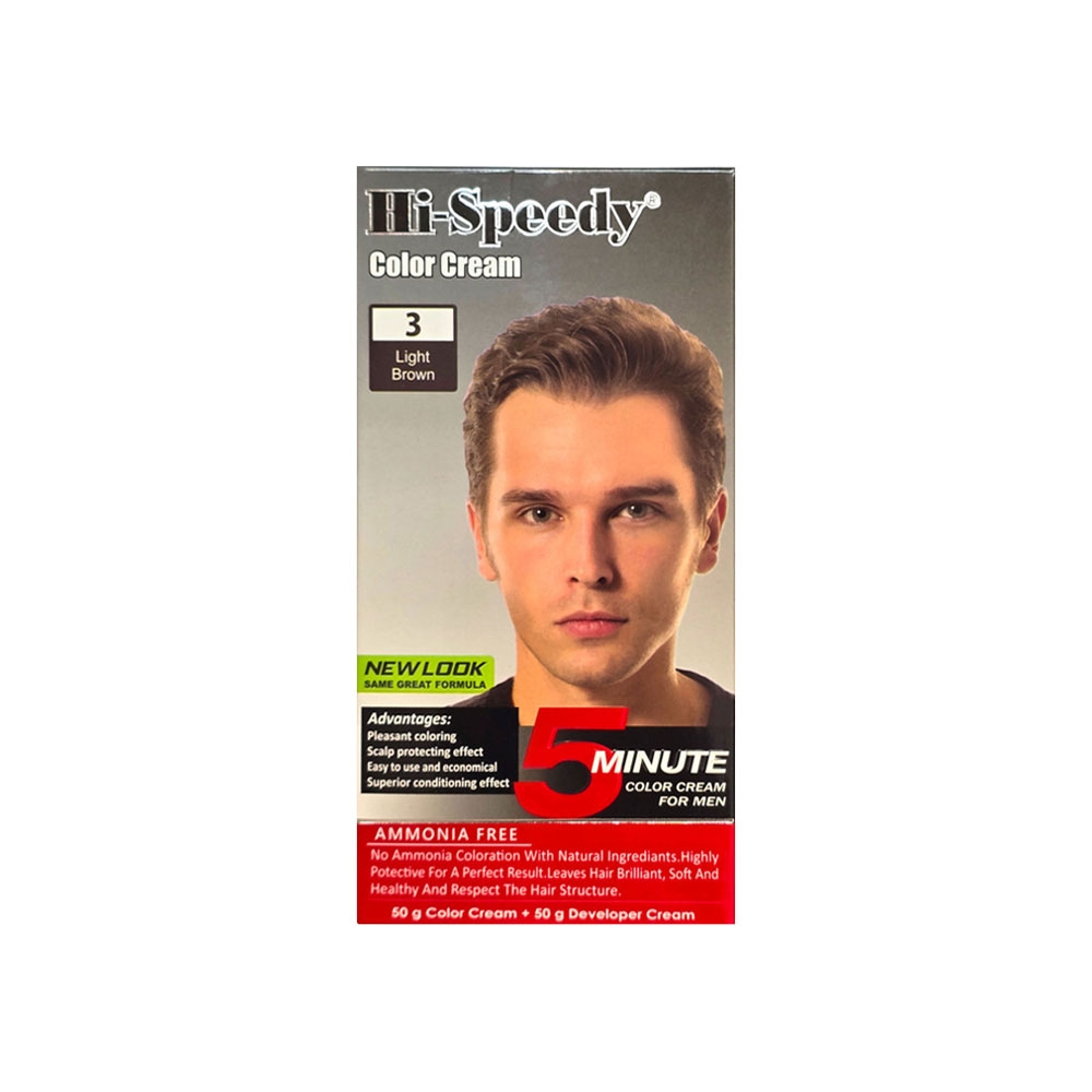 کیت رنگ مو مردانه های اسپیدی شماره 3 رنگ Light Brown (قهوه ای روشن) وزن 50 گرم + 1 عدد اکسیدان 50 گرم