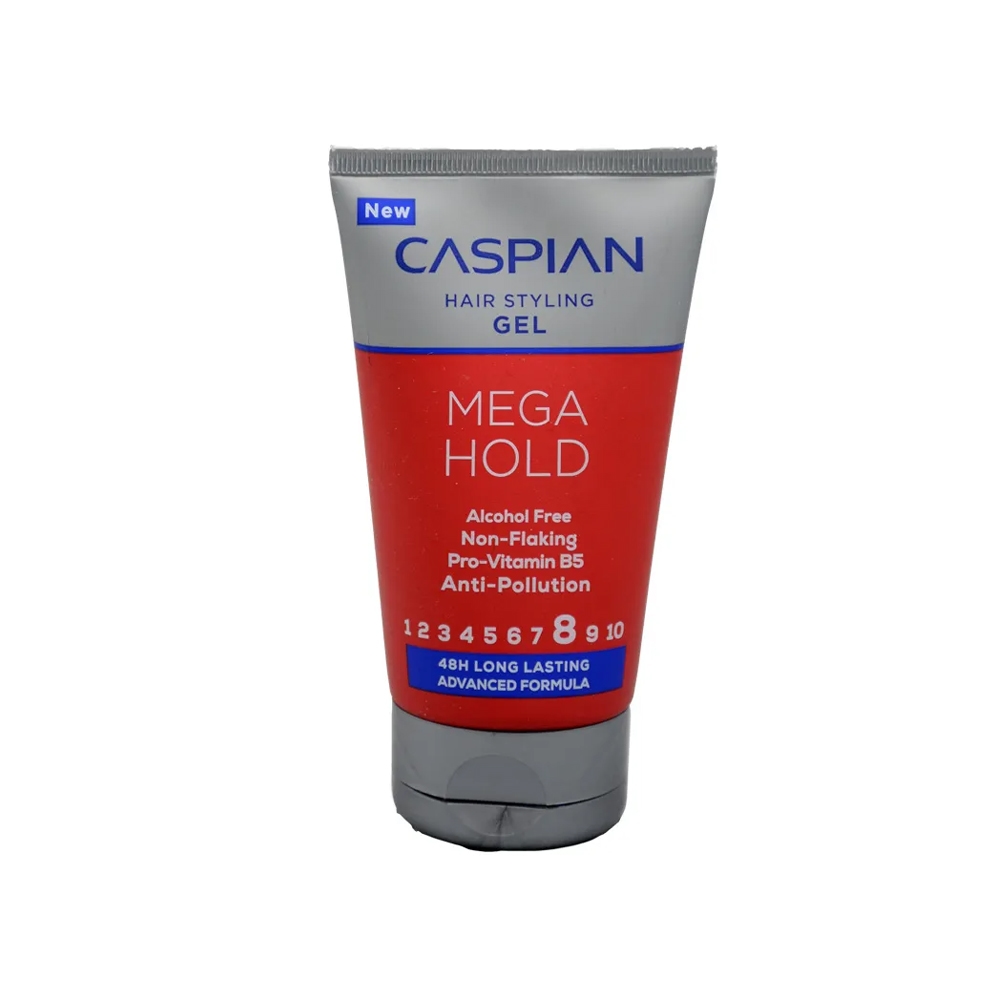ژل موی فوق قوی بدون الکل کاسپین مدل MEGA HOLD | مگا هلد شماره 8 حاوی پرو ویتامین B5 حجم 150 میل