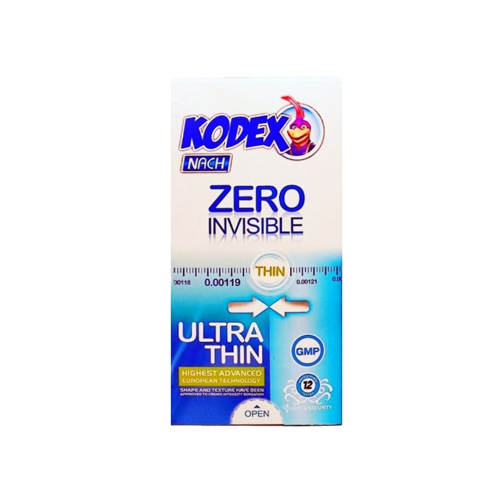 کاندوم فوق العاده نازک و نامرئی کدکس مدل ZERO INVISIBLE ULTRA THIN بسته 12 عددی