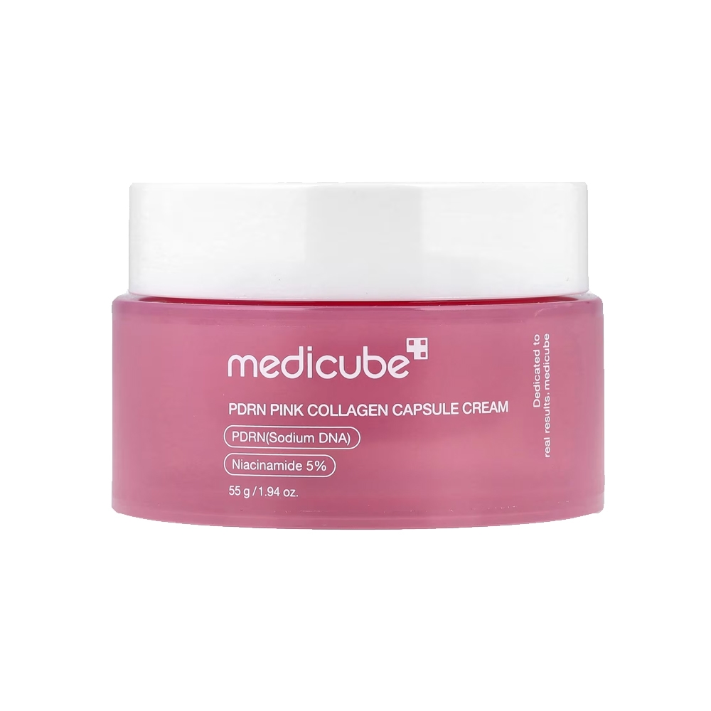 کرم کلاژن ساز کپسولی مدیکیوب مدل PDRN PINK COLLAGEN حاوی سدیم DNA و نیاسینامید 5% وزن 55 گرم