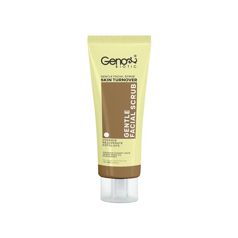 اسکراب ملایم صورت ژنو بایوتیک مدل GENTLE حاوی روغن هسته گیلاس و انگور حجم 120 میل
