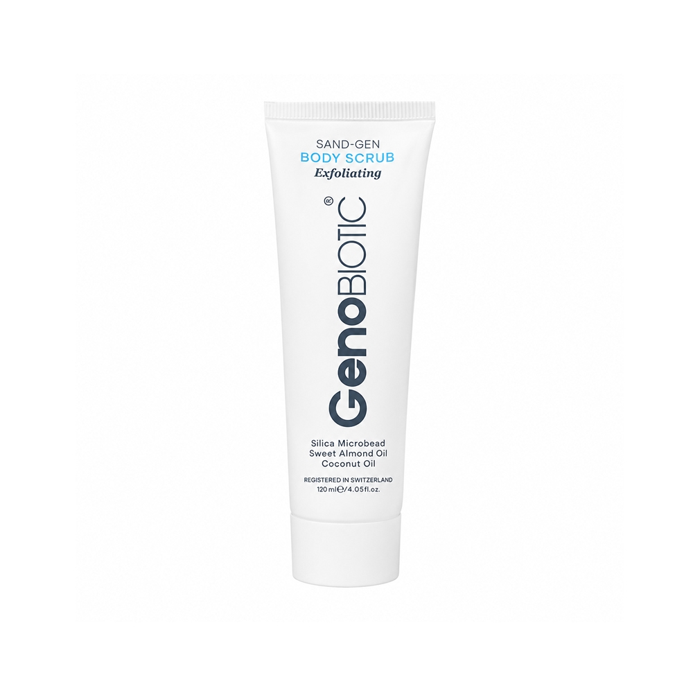 اسکراب بدن ژنو بایوتیک مدل EXFOLIATING حاوی روغن بادام شیرین و نارگیل حجم ۱۲۰ میل