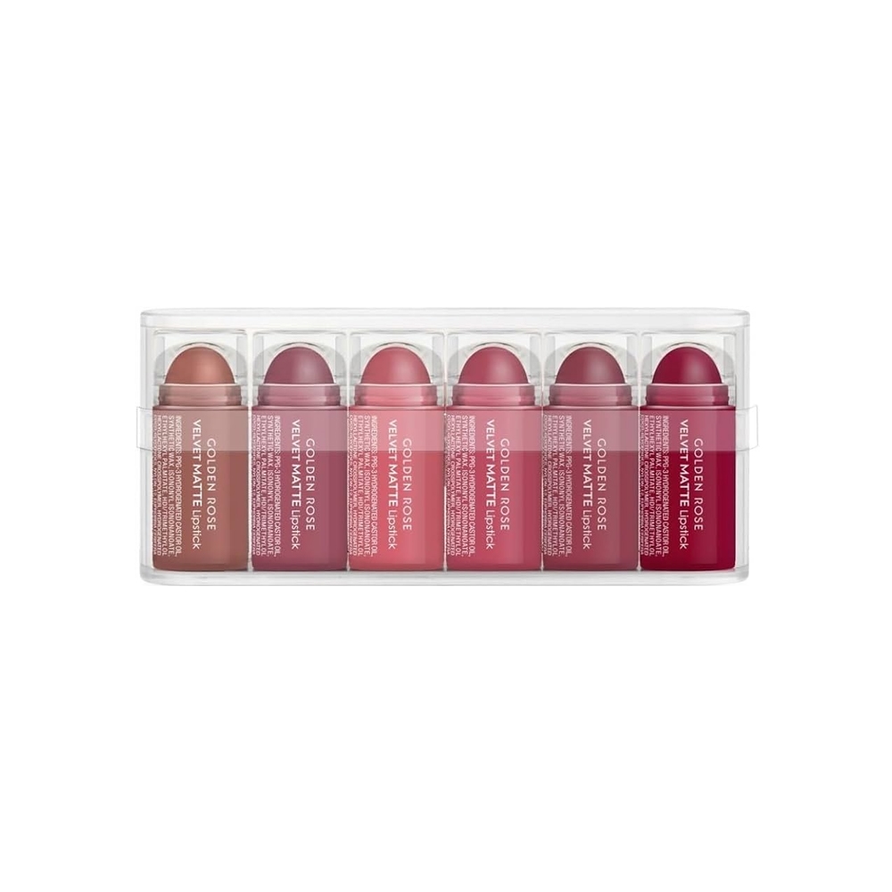 پک رژ لب مینی مات گلدن رز مدل VELVET MATTE شماره MIX 1 بسته 6 عددی