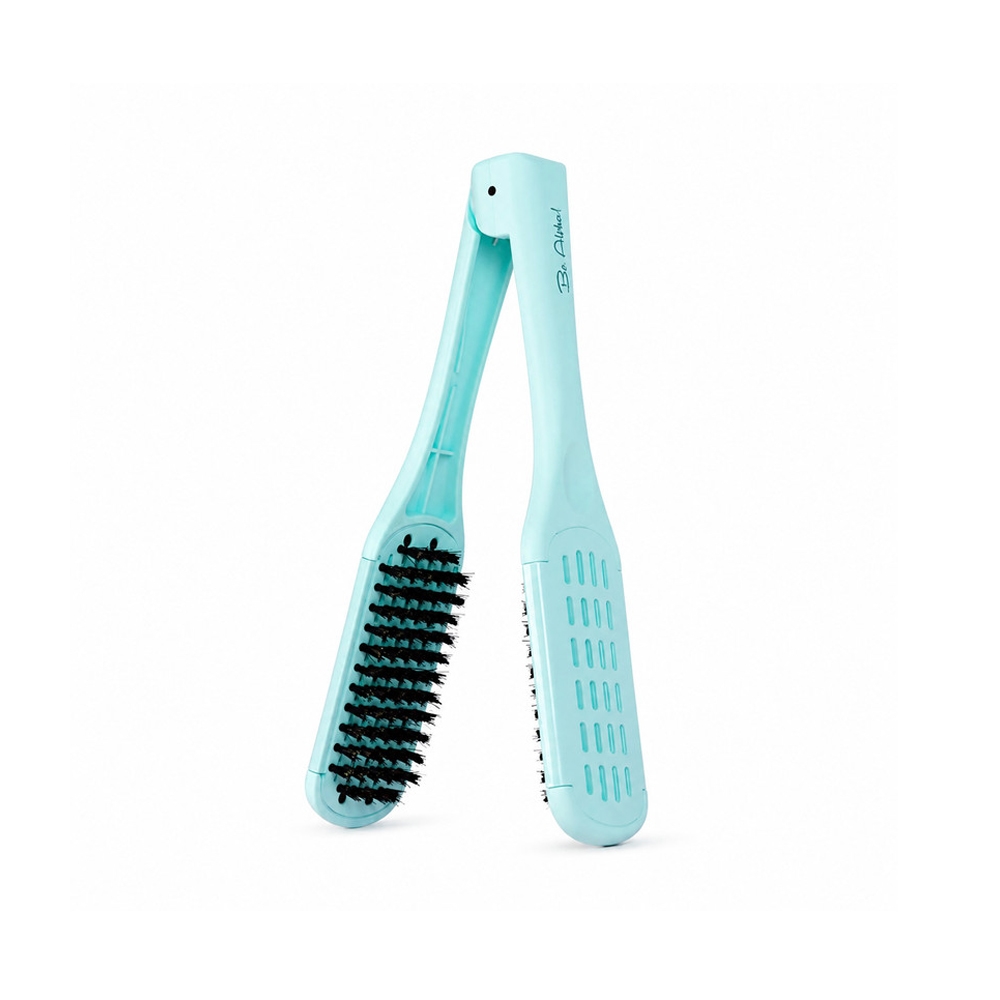 برس مو سیمی مستطیلی بی آلفا مدل Keratin رنگ سبز آبی مناسب کراتین