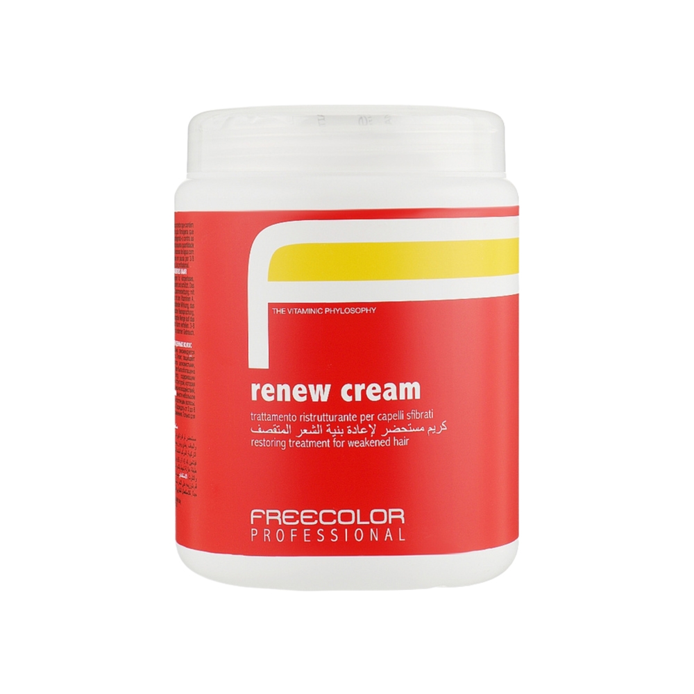 ماسک مو ترمیم کننده فری کالر مدل renew cream حاوی عصاره برگ فندق افسونگر مناسب موهای آسیب دیده حجم 1000 میل