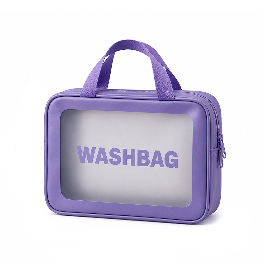 کیف آرایشی طلقی دسته دار مدل WASHBAG سایز بزرگ