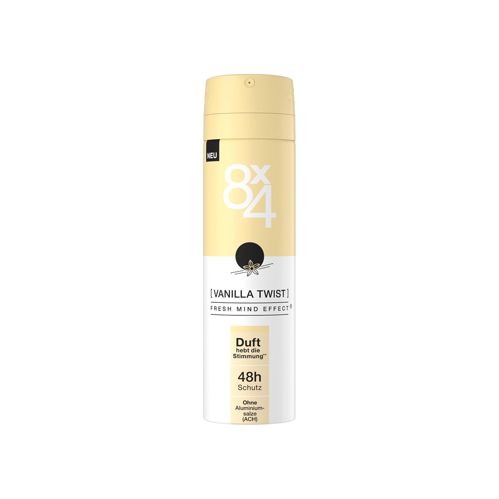 اسپری ضد تعریق زنانه 48 ساعته 8 در 4 مدل VANILLA TWIST رایحه پودری وانیل فاقد آلومینیوم حجم 150 میل