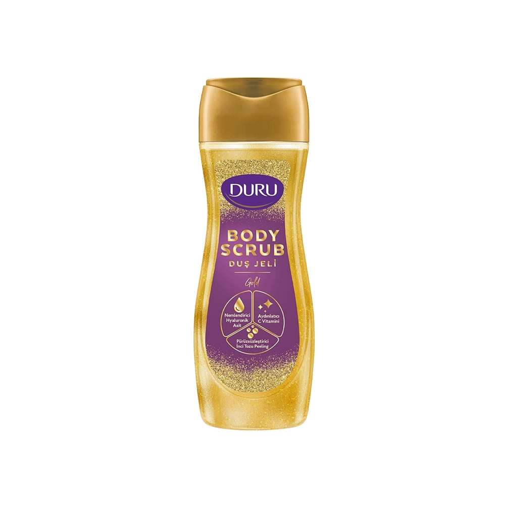 شاورژل و اسکراب بدن شاین دار دورو مدل GOLD طلایی حاوی پودر مروارید و هیالورونیک اسید حجم 450 میل