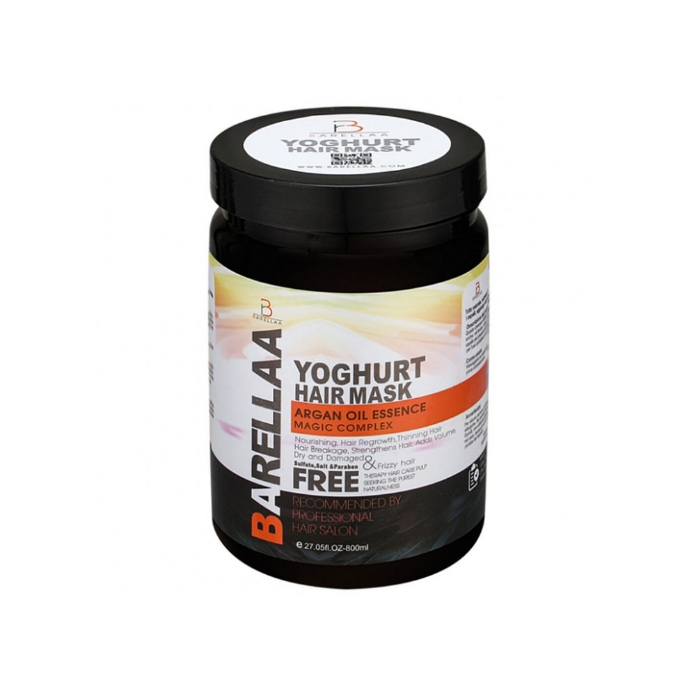 ماسک مو فاقد سولفات بارلا مدل YOGHURT حاوی ماست و روغن آرگان مناسب موهای خشک و آسیب دیده حجم 800 میل