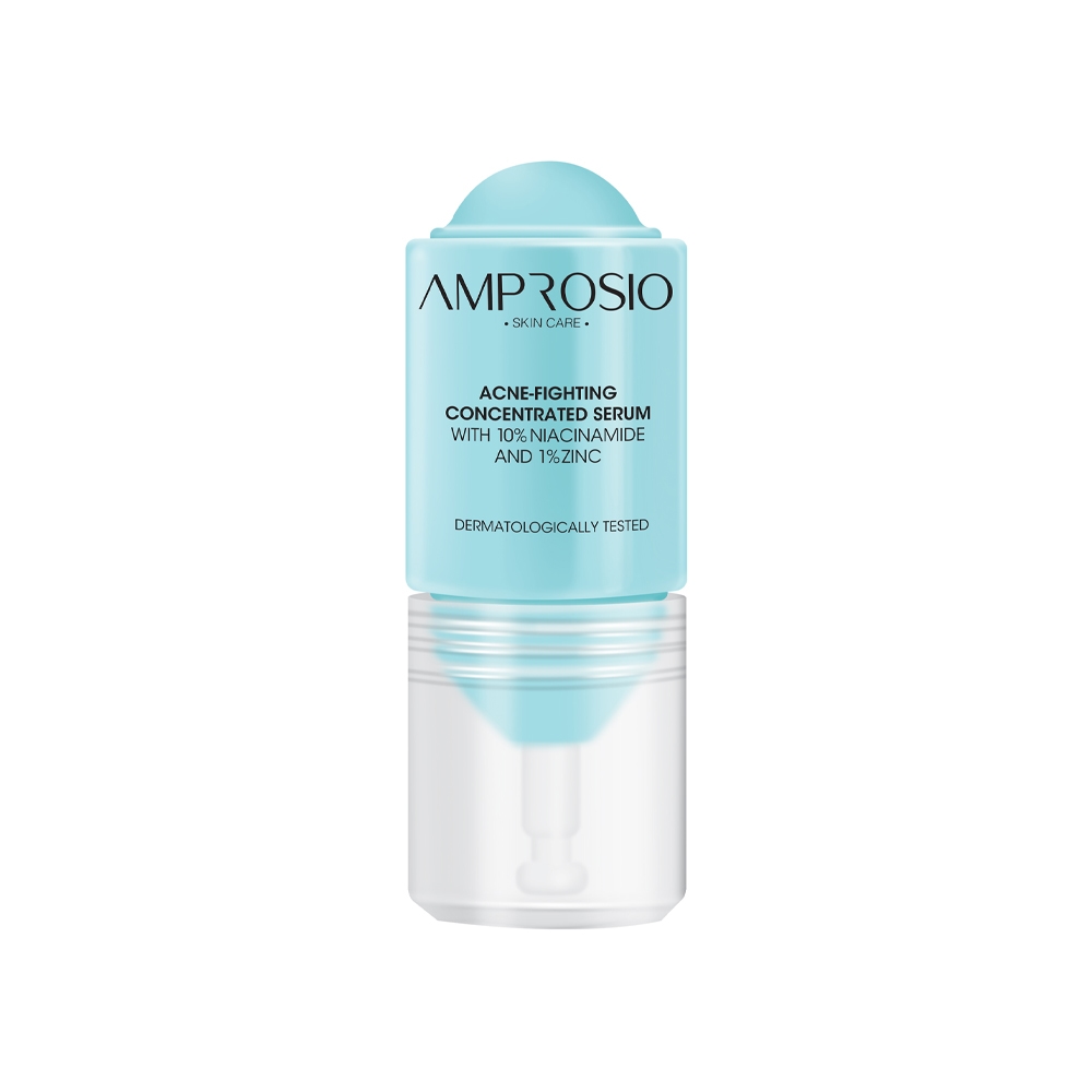 سرم غلیظ ضد جوش و ضد آکنه بیرنگ، آمپرسیو سری ACNE-FIGHTING مدل CONCENTRATED SERUM حاوی ۱۰٪ نیاسینامید مناسب پوستهای چرب و مستعد جوش ۲۰ میل
