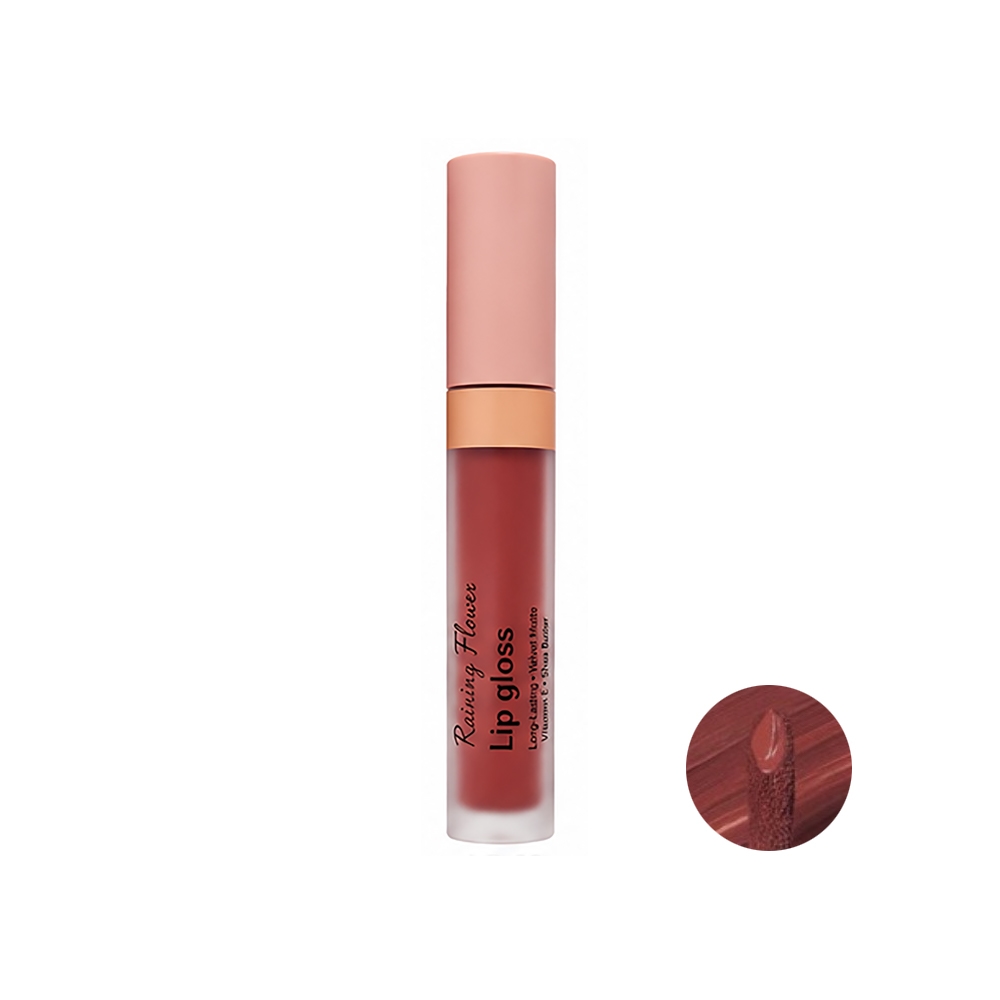 رژ لب مایع مات رینی فلاور مدل Velvet Matte شماره LG-02 رنگ آجری حاوی روغن شی باتر حجم 6 میل