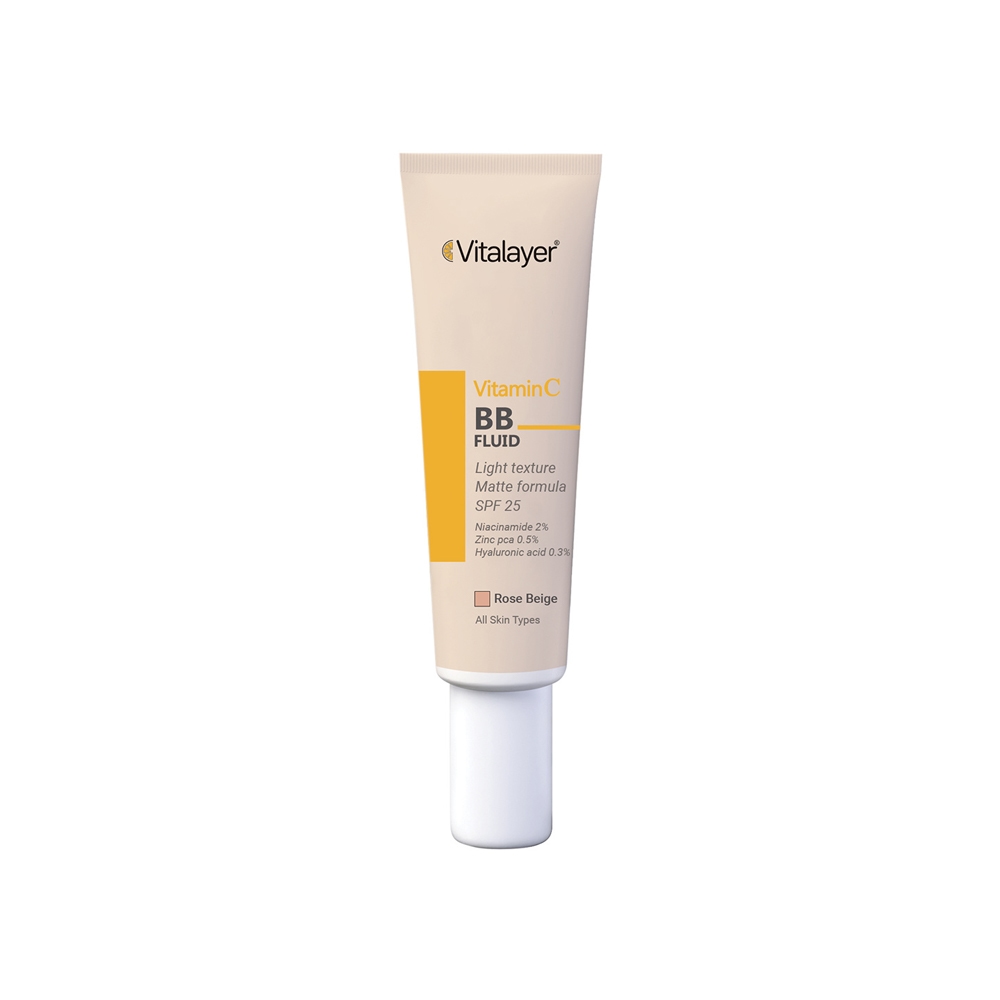 بی بی فلوئید روشن کننده ویتالیر مدل Vitamin C رنگ Rose Beige رز بژ حاوی ویتامین سی حجم 30 میل