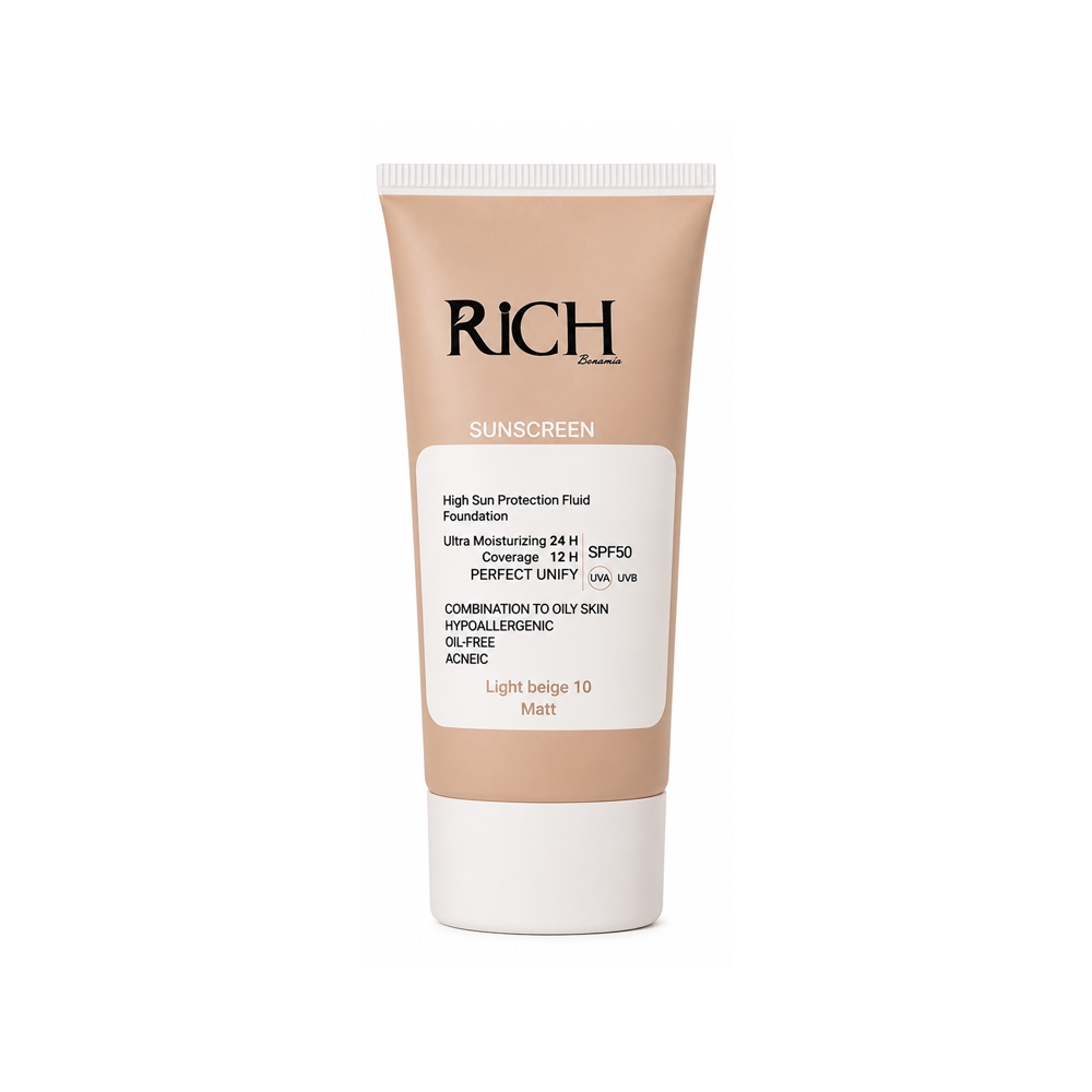 ضد آفتاب فلوئیدی مات ریچ بونومیا مدل RICH شماره 10 رنگ Light Beige مناسب پوست چرب حجم 30 میل