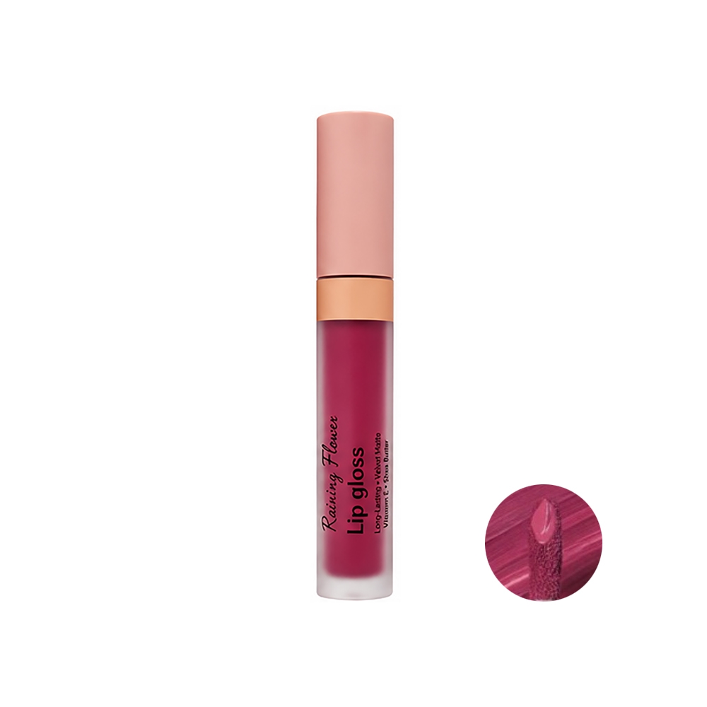 رژ لب مایع مات رینی فلاور مدل Velvet Matte شماره LG-04 رنگ سرخابی تمشکی حاوی روغن شی باتر حجم 6 میل