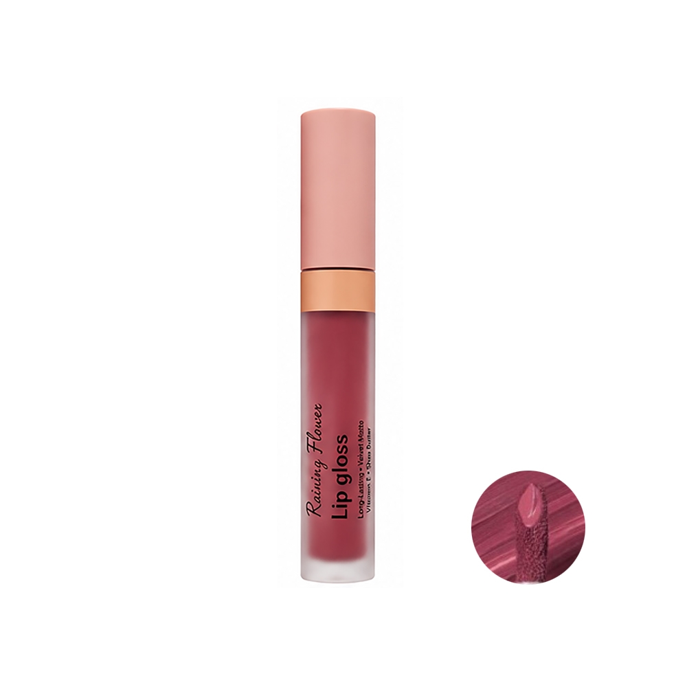 رژ لب مایع مات رینی فلاور مدل Velvet Matte شماره LG-05 رنگ رز مووی حاوی روغن شی باتر حجم 6 میل