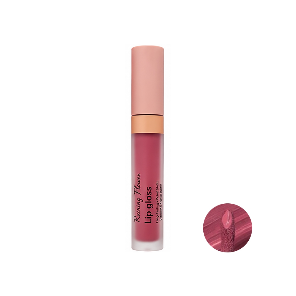 رژ لب مایع مات رینی فلاور مدل Velvet Matte شماره LG-07 رنگ رز گلبهی حاوی روغن شی باتر حجم 6 میل