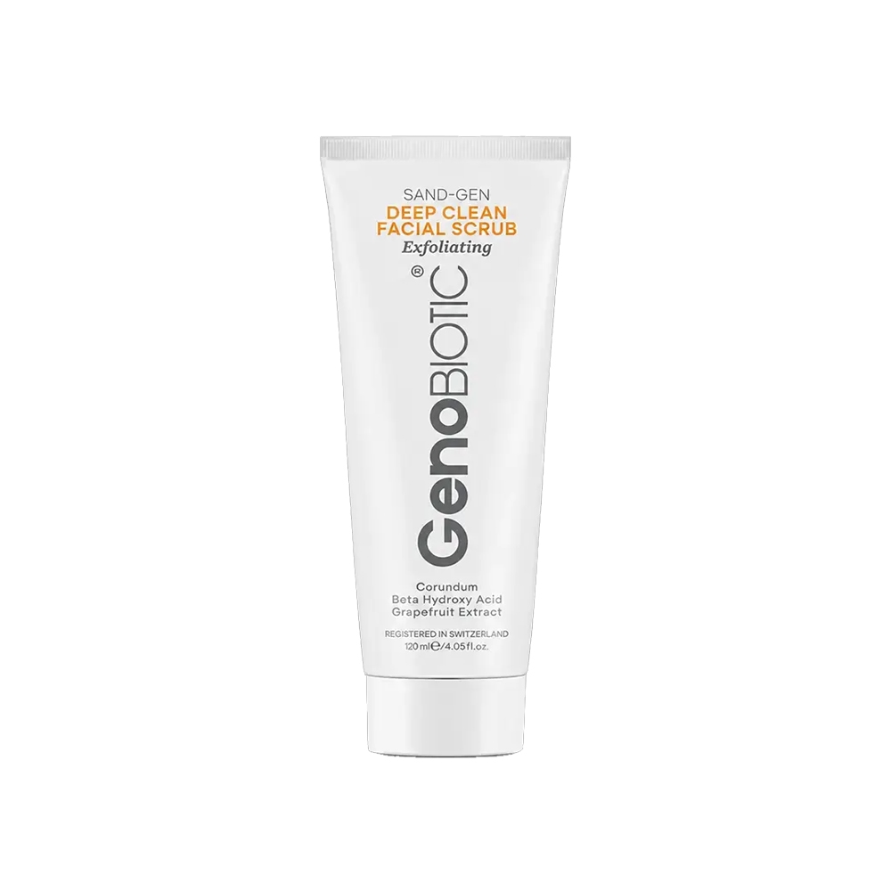 اسکراب پاک کننده عمیق صورت ژنو بایوتیک مدل EXFOLIATING حاوی عصاره گریپ فروت حجم ۱۲۰ میل