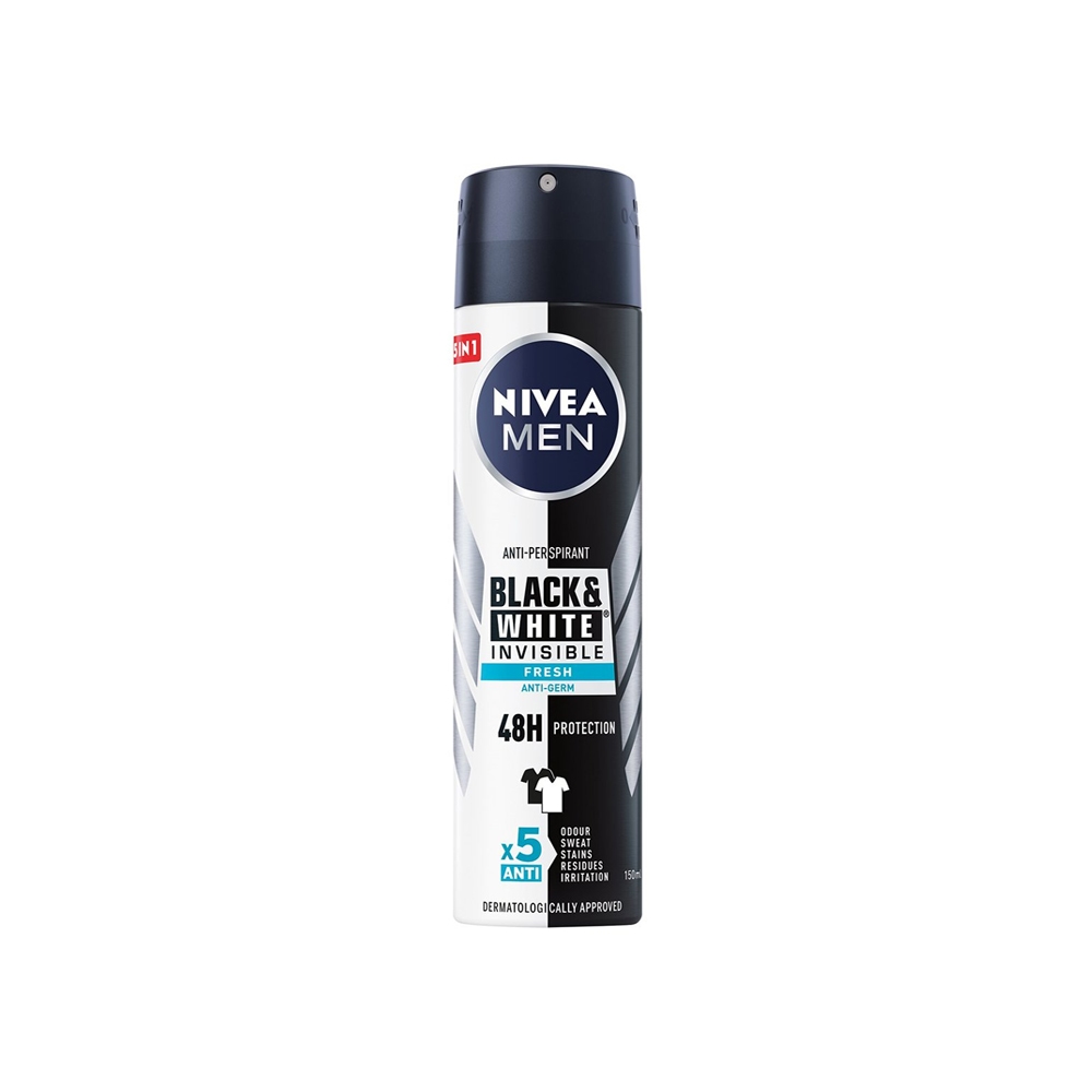 اسپری ضد تعریق 48 ساعته مردانه نیوآ سری BLACK & WHITE مدل FRESH ANTI-GERM حجم 150 میل