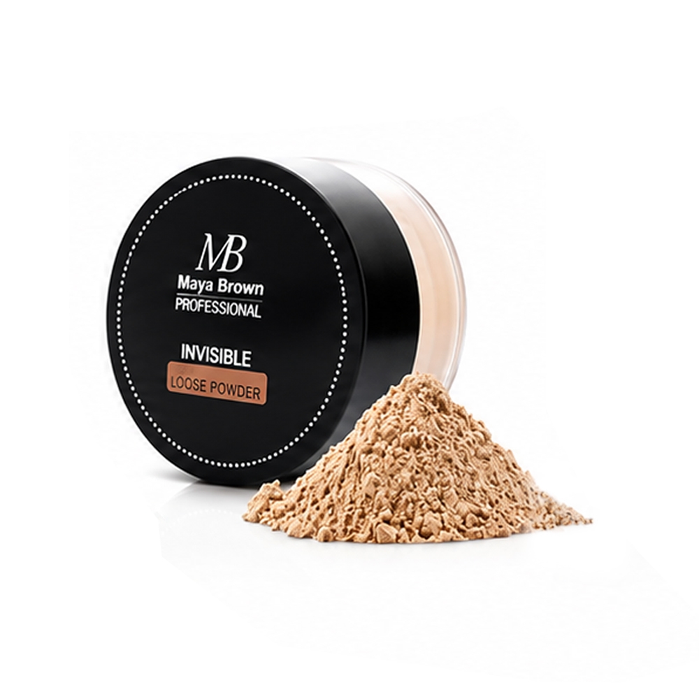 پودر فیکس رنگی مایا براون مدل INVISIBLE LOOSE شماره 40 رنگ بژ تیره حاوی عصاره خیار و آلوورا وزن 30 گرم