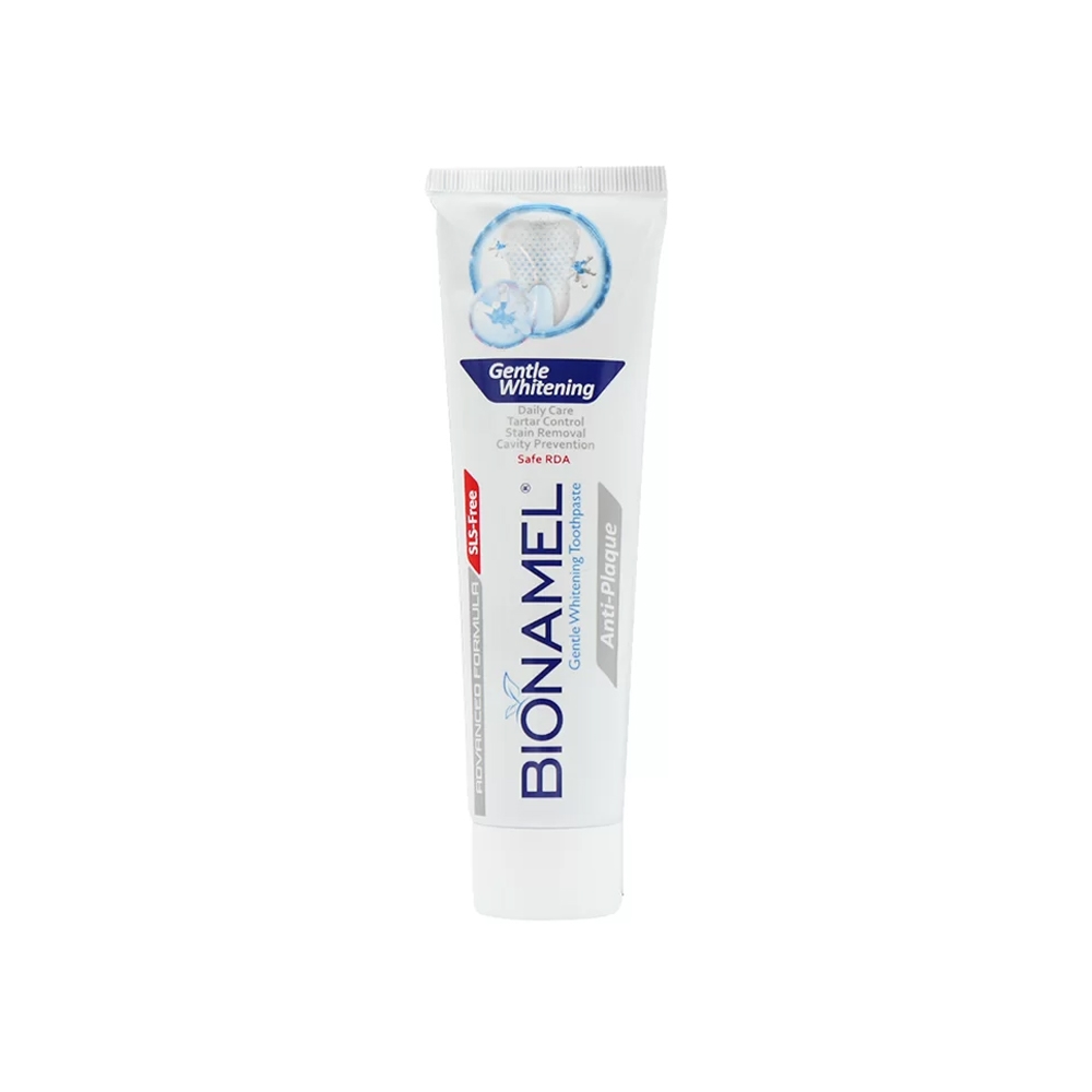 خمیر دندان سفید کننده بایونمل سری Gentle Whitening مدل ANTI PLAQUE بدون SLS وزن 130 گرم
