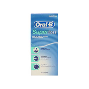 نخ دندان رشته ای اورال بی مدل Super floss حاوی عصاره نعنا طول 50 عددی