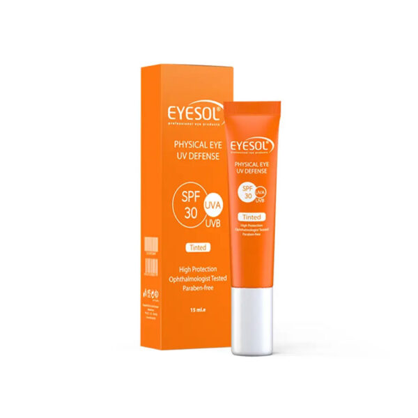 کرم ضد آفتاب دور چشم تخصصی رنگی SPF30 آیسول مدل UV DEFENSE مناسب انواع پوست حجم 15 میل