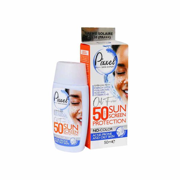 کرم ضد آفتاب بدون رنگ پیکسل مناسب پوست چرب و جوشدار SPF50 حجم 50 میلی لیتر