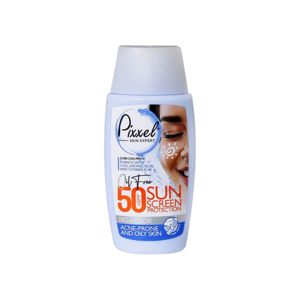 كرم ضد آفتاب بدون رنگ پیکسل مناسب پوست جوشدار SPF50 حجم 50 میلی لیتر