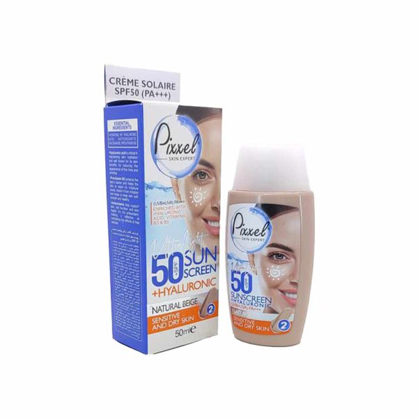 کرم ضد آفتاب ب‍ژ طبیعی پیکسل مناسب پوست خشک و حساس SPF50 حجم50 میلی لیتر