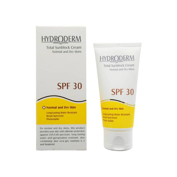 کرم ضد آفتاب spf30 هیدرودرم مناسب پوست های معمولی و خشک حجم 50 میل