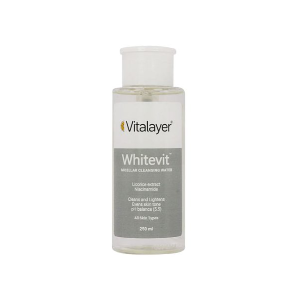 محلول پاک کننده آرایش ویتالایر مدل Whitevit مناسب پوست کدر و مستعد لک حجم 250 میل