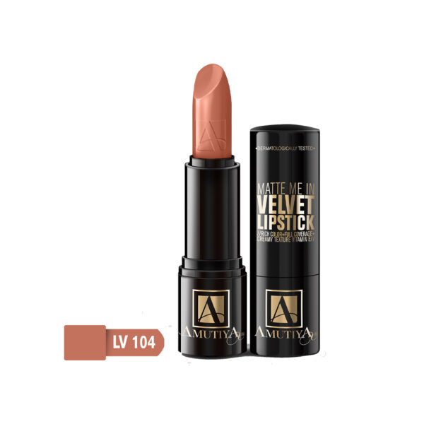 رژ لب جامد مات آموتیا مدل VELVET شماره LV104 رنگ MELTED CHOCOLATE وزن 6 گرم