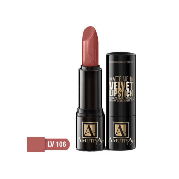 رژ لب جامد مات آموتیا مدل VELVET شماره LV106 رنگ BROWN SUGAR وزن 6 گرم