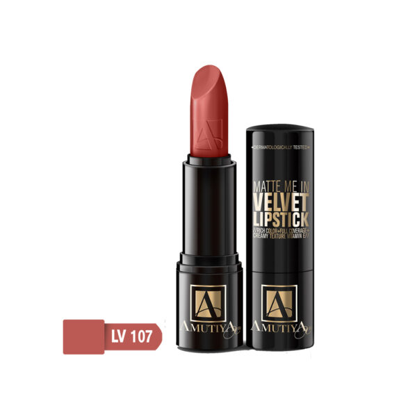 رژ لب جامد مات آموتیا مدل VELVET شماره LV107 رنگ گلبهی تیره وزن 6 گرم