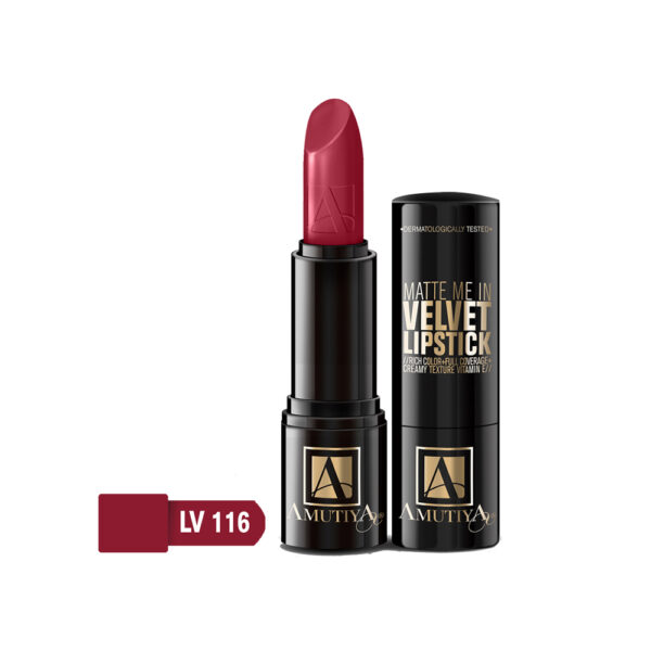 رژ لب جامد مات آموتیا مدل VELVET شماره LV116 رنگ STUDDED KISS وزن 6 گرم