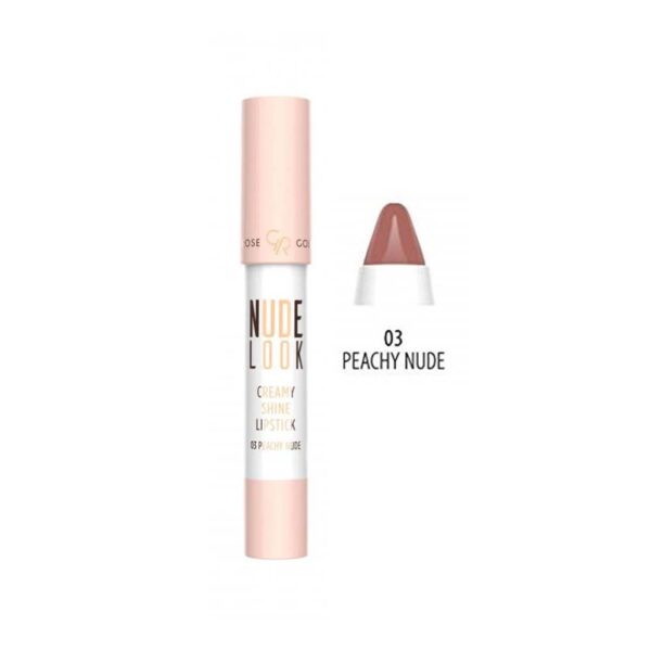 رژلب مدادی براق کرمی گلدن رز مدل NUDE LOOK شماره 03 رنگ PEACHY NUDE وزن 20 گرم