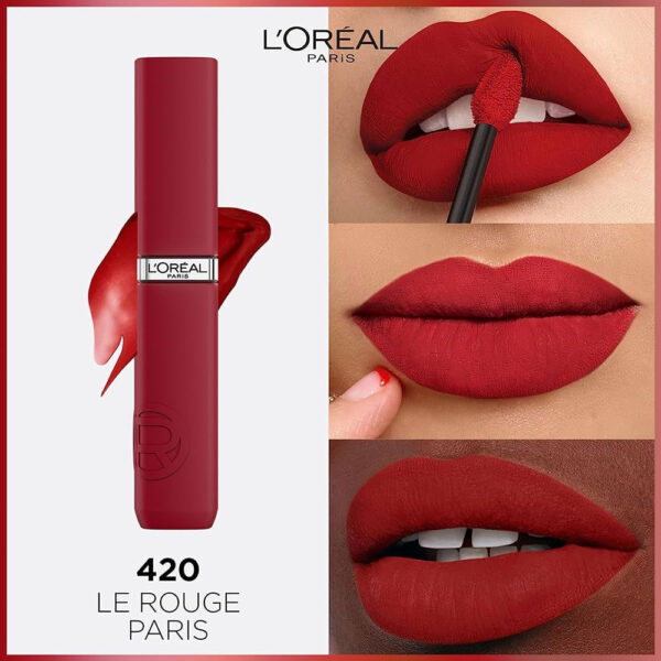 رژ لب مایع مات ماندگار لورآل سری INFALLIBLE مدل ROUGE A LEVERS شماره 420 رنگ LE ROUGE PARIS