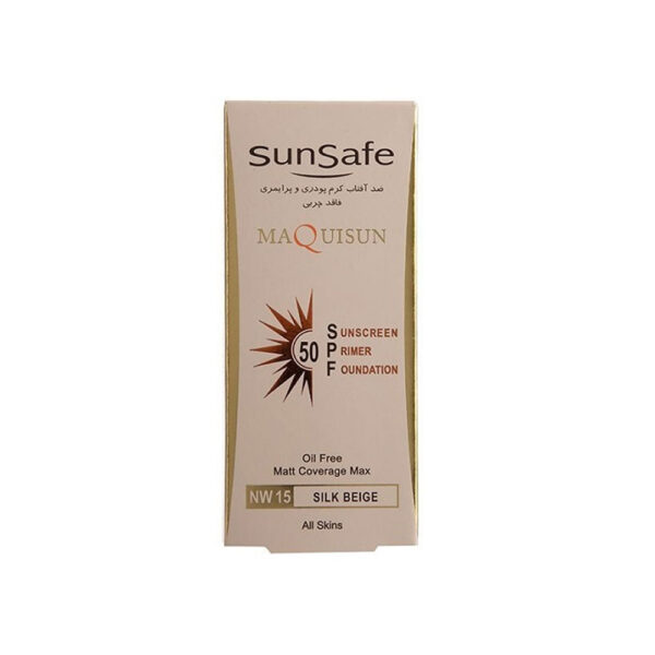 ضد آفتاب رنگی SPF50 سان سیف مدل MAQUISUN شماره NW15 رنگ SILK BEIGE مناسب انواع پوست حجم 40 میل