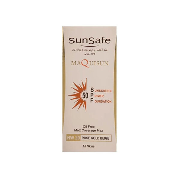 ضد آفتاب رنگی SPF50 سان سیف مدل MAQUISUN شماره NW20 رنگ ROSE GOLD BEIGE مناسب انواع پوست حجم 40 میل