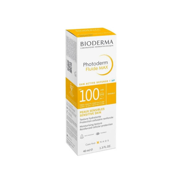 فلوئید ضد آفتاب SPF100 بدون رنگ بایودرما مدل Photoderm Fluide MAX مناسب پوست حساس حجم 40 میل